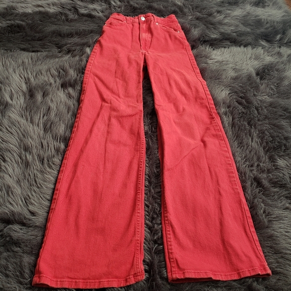 H&M High Waist Flared Red Jeans Pants Size 0 - Picture 1 of 5